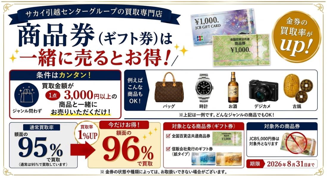 【今だけおトク!】対象商品と一緒に金券を売ると買取率UP!キャンペーン実施中